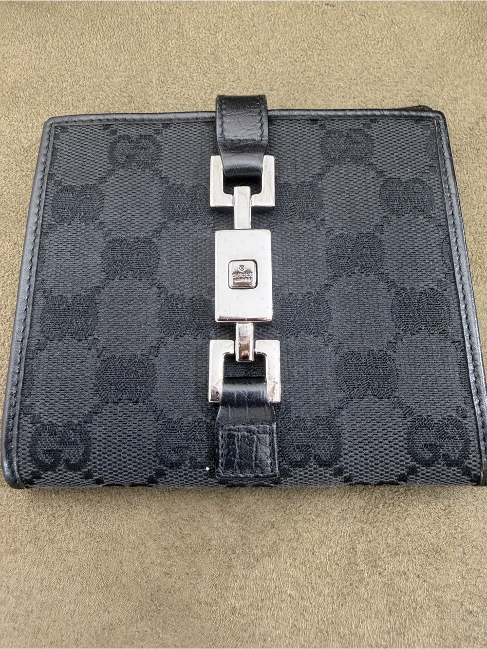 Gucci Black GG Monogram Canvas Wallet with Silver-Tone Hardware